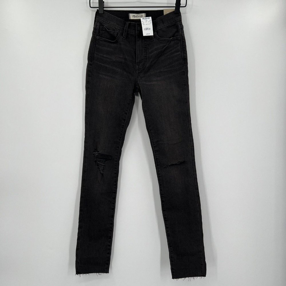Madewell Women's 9" Mid-Rise Skinny Jeans Black Sea Distressed sz 24/00 H2230